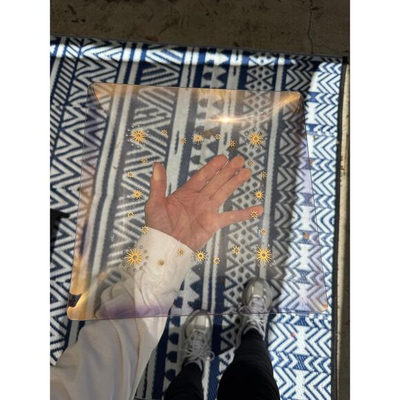 Vintage Glama Square Plate Atomic Starbursts in Metallic Gold Purple Edges - Picture 3 of 10